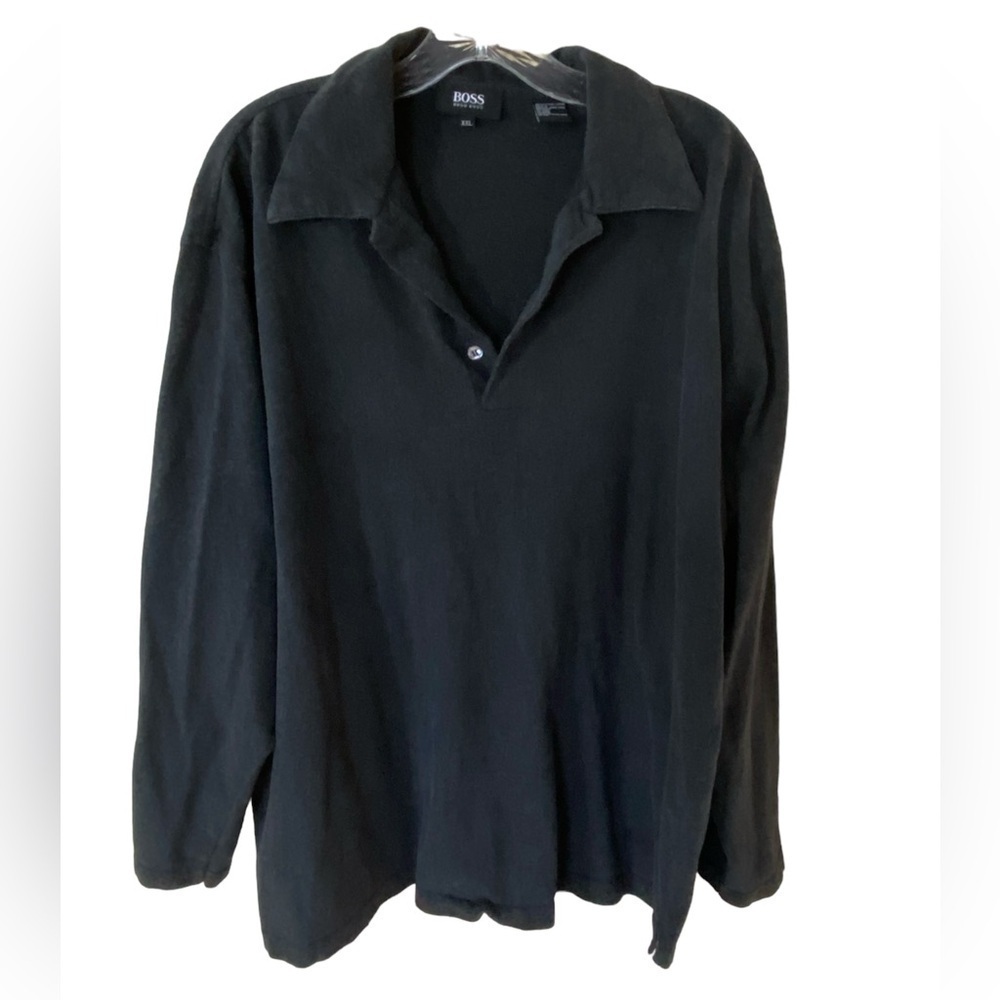 Boss Hugo Boss 100% cotton long sleeve polo shirt in charcoal gray, XXL
